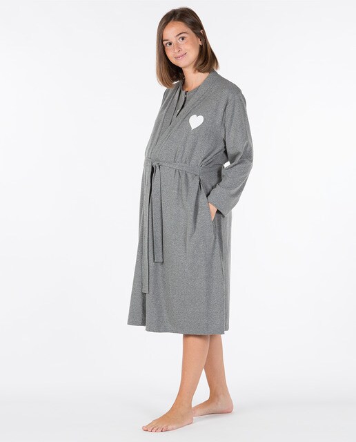 Robe curto liso de pré-mamã com manga comprida