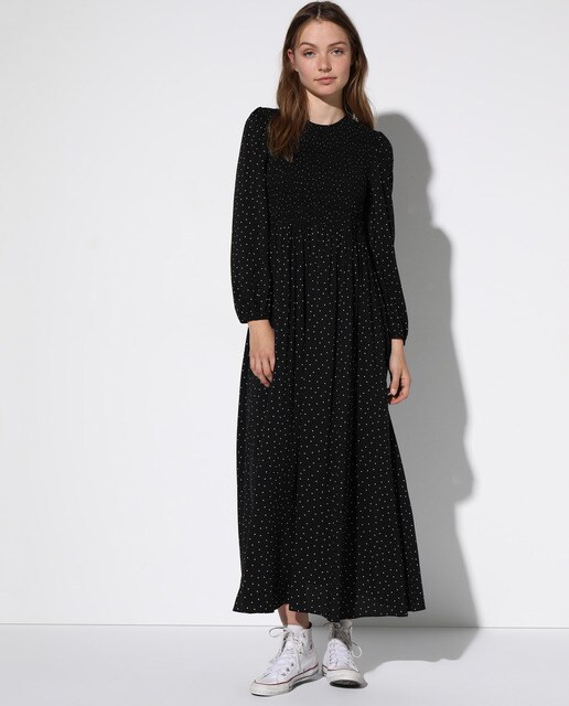 Vestido com estampado à frente e elásticos