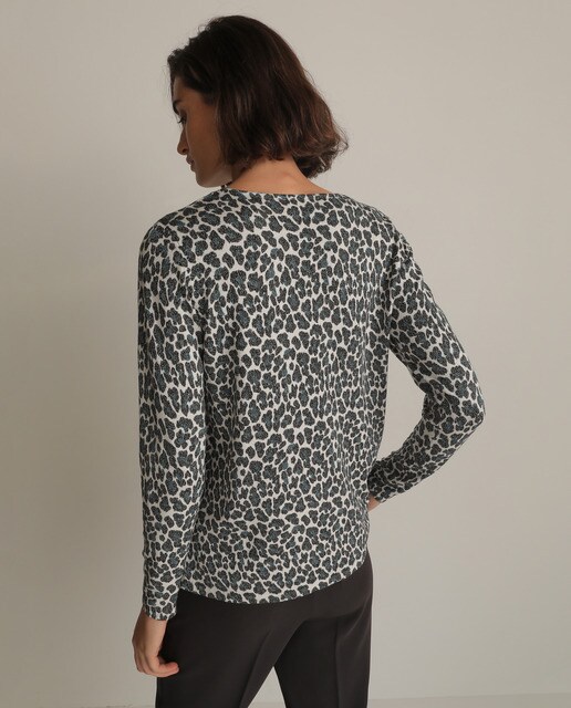 Camisola de malha com animal print e fio metalizado