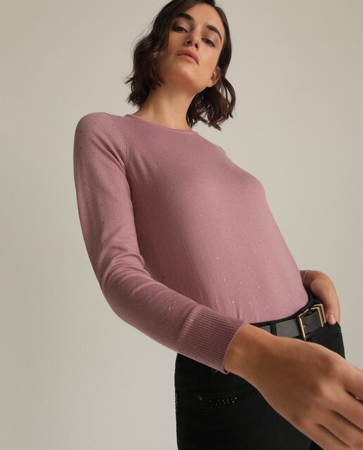 Camisola de malha lisa às bolinhas de glitter