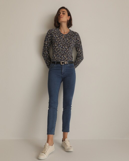 T-shirt com estampado floral e punhos elásticos