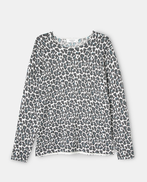 Camisola de malha com animal print e fio metalizado