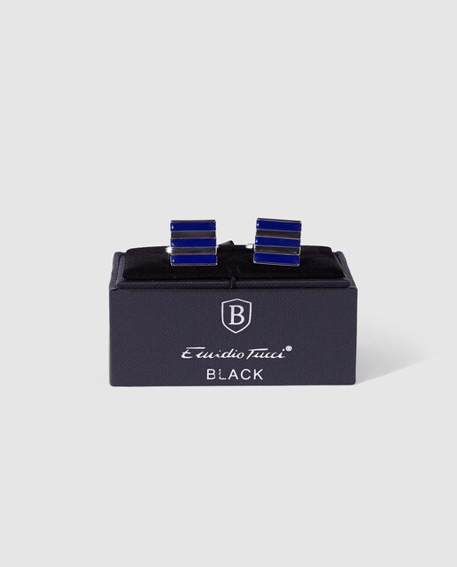Botões de punho quadrados Colecção Black bicolor às riscas