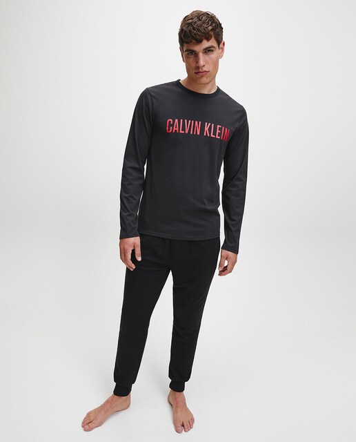 Camisola homewear preta de homem com manga comprida