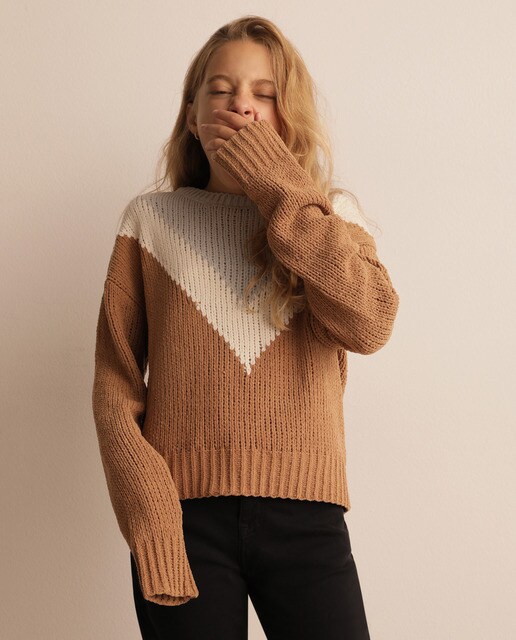 Camisola de malha chenille tricolor