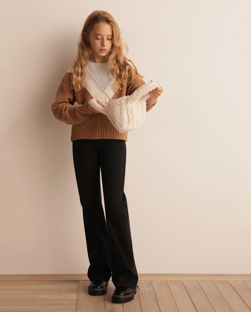 Camisola de malha chenille tricolor