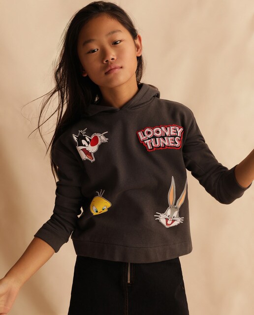 Sweatshirt cinzento-escuro com remendos Looney Tunes