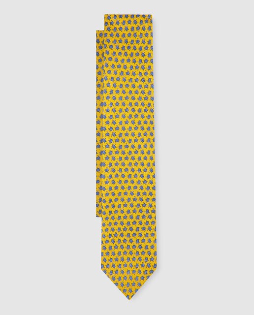 Gravata de seda amarela com estampado de tartarugas