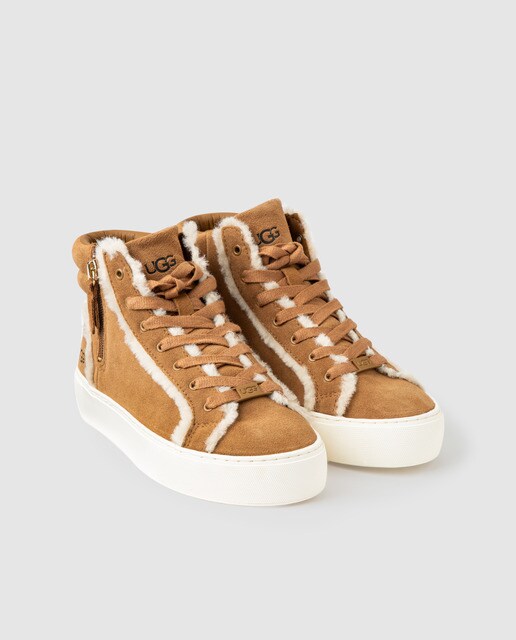 Zapatillas de mujer de piel Ugg de color marrón con cordones
