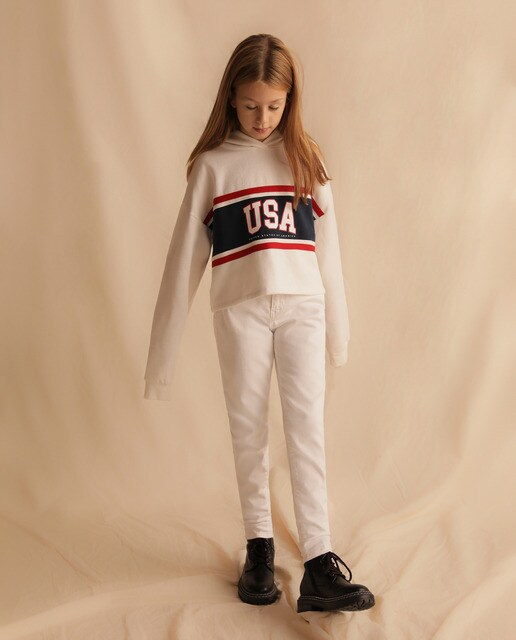 Sweatshirt branca ''USA'' com capuz
