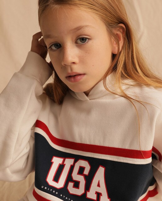 Sweatshirt branca ''USA'' com capuz