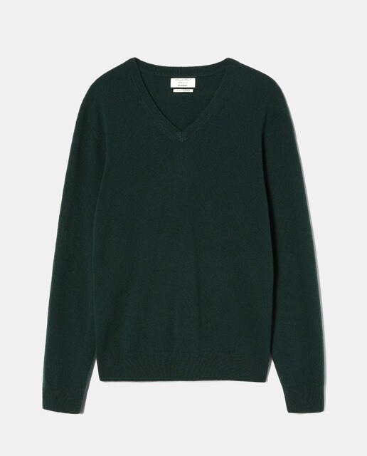 Jersey de lana 100% cashmere de hombre Emidio Tucci verde con el cuello de pico