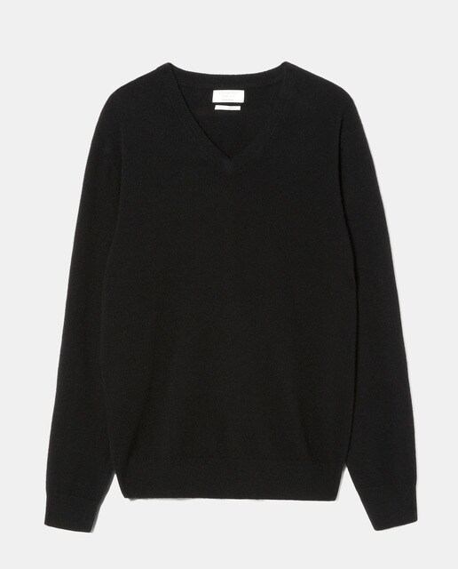 Jersey de lana 100% cashmere de hombre Emidio Tucci negro con el cuello de pico