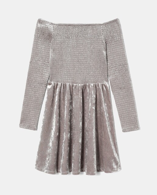 Vestido combinado de veludo prateado