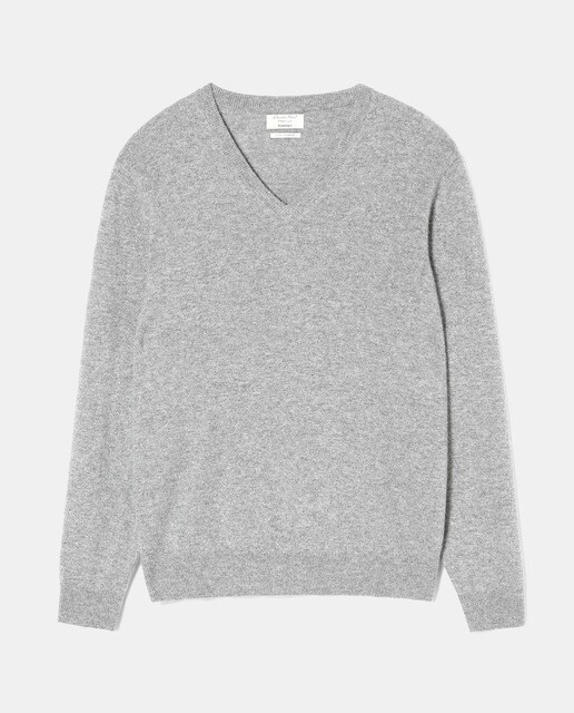 Jersey de lana 100% cashmere de hombre Emidio Tucci gris con el cuello de pico