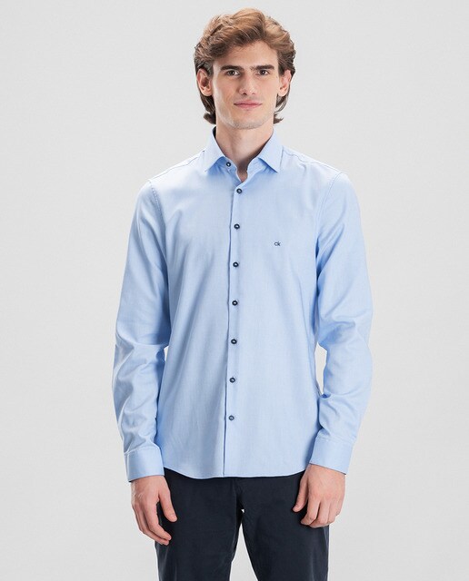 Camisa de homem slim lisa azul