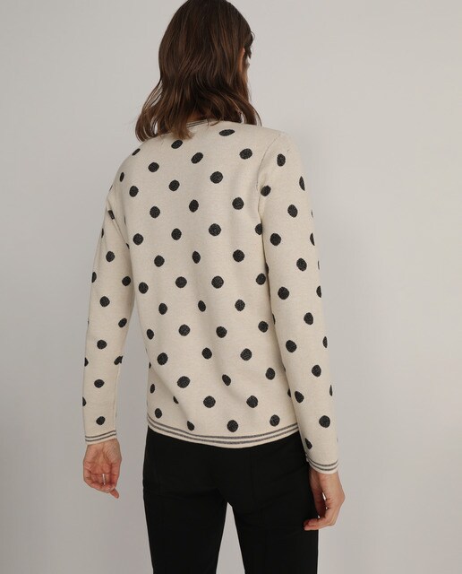 Camisola de malha com jacquard às bolinhas e com fio metalizado
