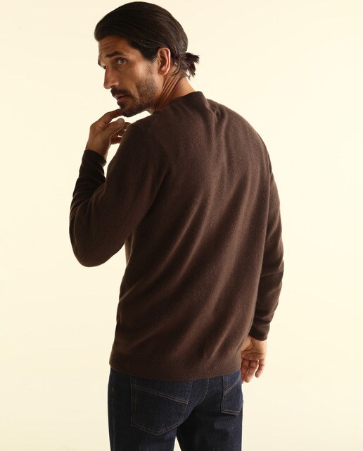 Jersey de lana 100% cashmere de hombre Emidio Tucci marrón con el cuello de pico