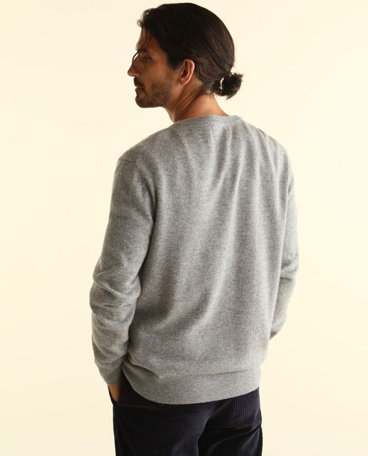 Jersey de lana 100% cashmere de hombre Emidio Tucci gris con el cuello de pico
