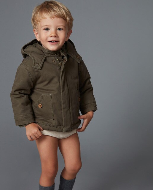 Parka caqui de bebé menino com capuz