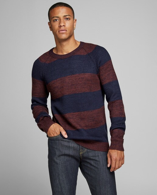Camisola de malha vermelha de homem com decote redondo