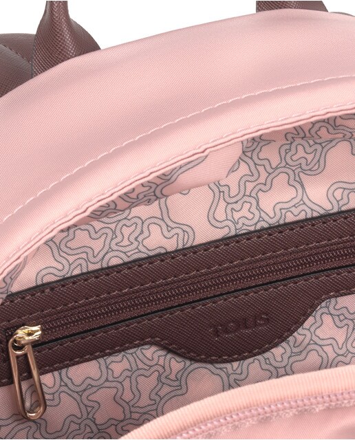 Mochila Shelby de nylon rosa com bolso exterior