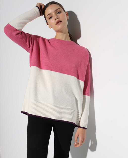 Jersey de mujer bloques de color cuello redondo