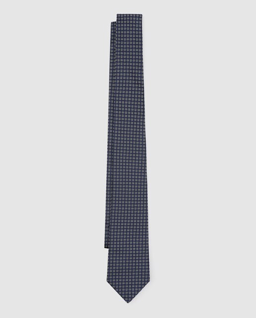 Corbata de seda azul marino estampado fantasía