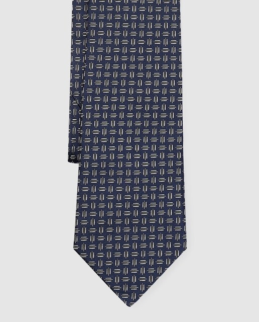 Corbata de seda azul marino estampado fantasía