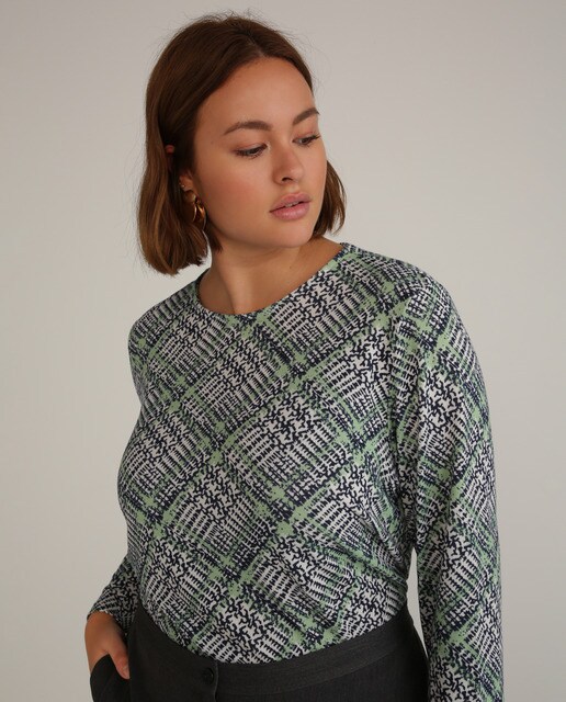 Camisola de malha tamanhos grandes com manga comprida e estampado geométrico