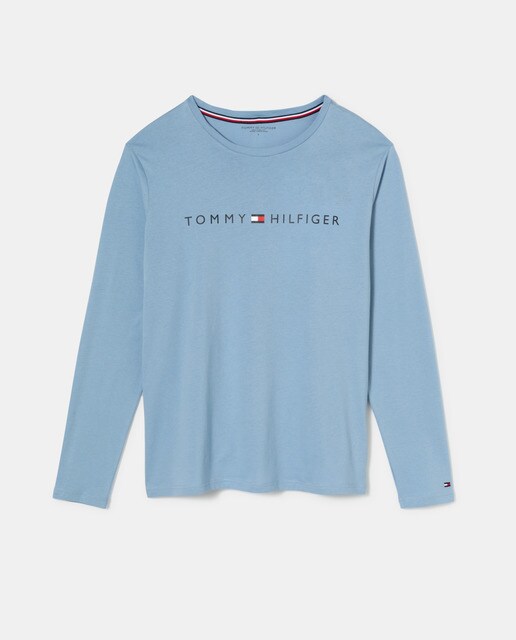 Camisola de pijama azul de homem com manga comprida