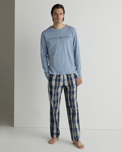 Camisola de pijama azul de homem com manga comprida