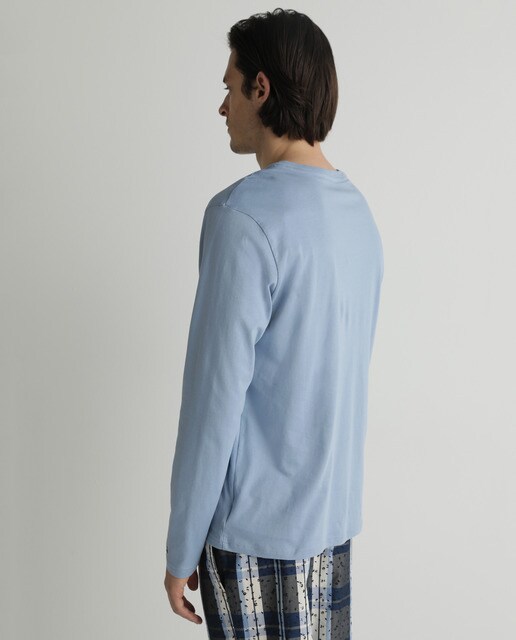 Camisola de pijama azul de homem com manga comprida