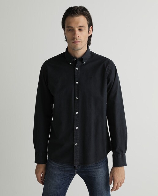 Camisa de homem de corte regular lisa em azul