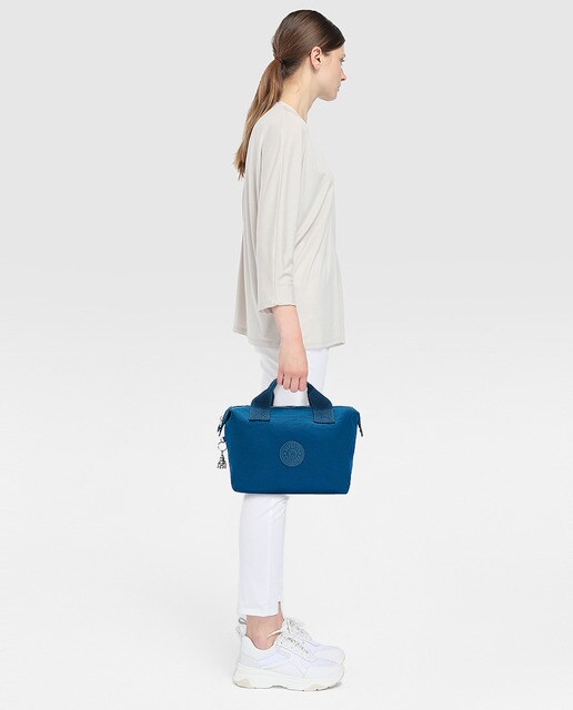 Mala tote pequena Kala Mini de nylon azul com asa comprida extraível