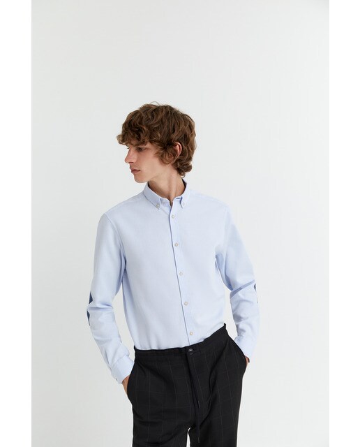 Camisa de hombre slim lisa azul claro