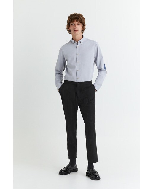 Camisa de hombre slim lisa gris claro