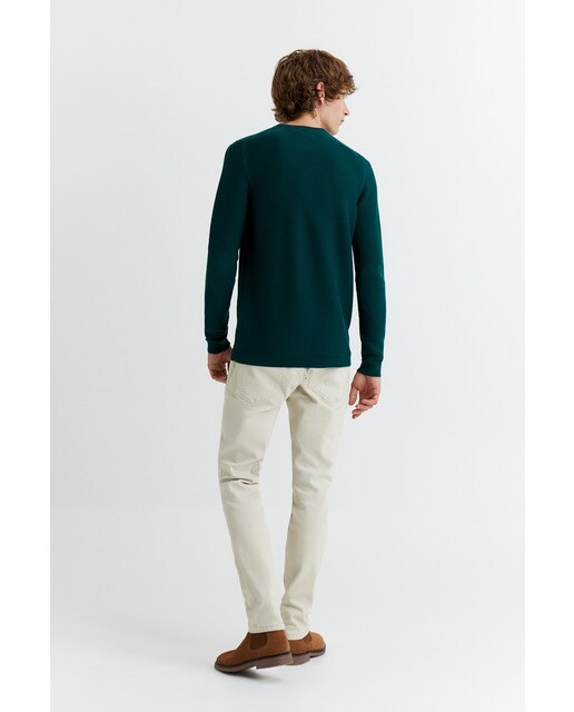 Camisola de malha verde-escuro de homem com decote redondo