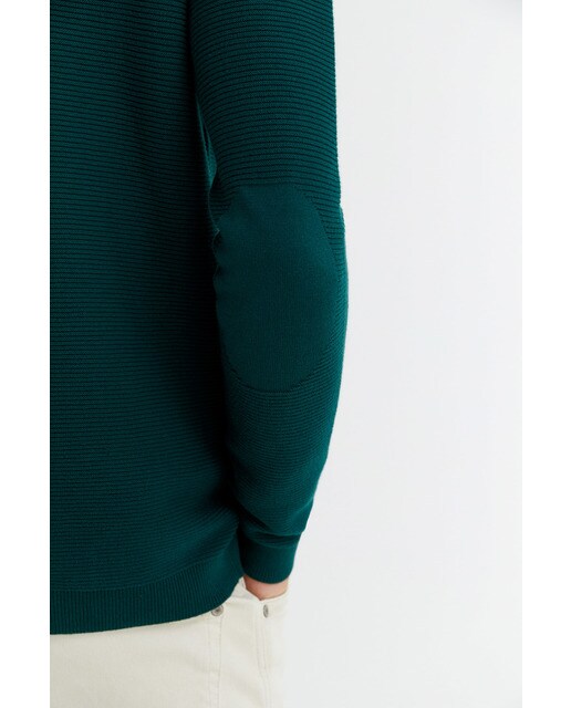Camisola de malha verde-escuro de homem com decote redondo