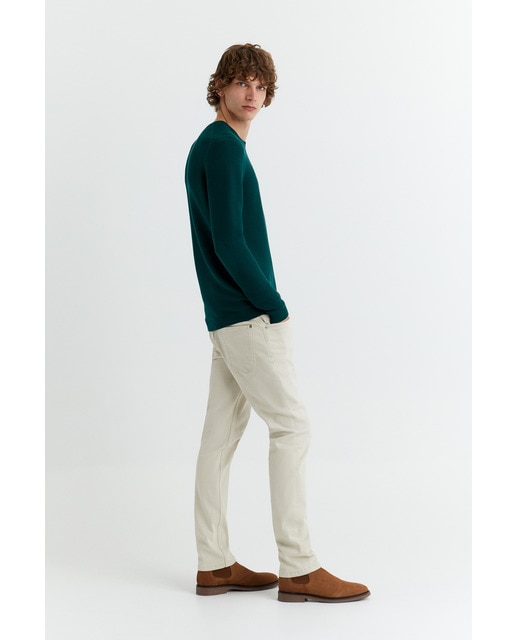 Camisola de malha verde-escuro de homem com decote redondo