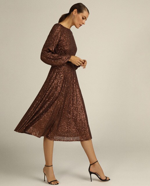 Vestido midi lentejuelas manga larga