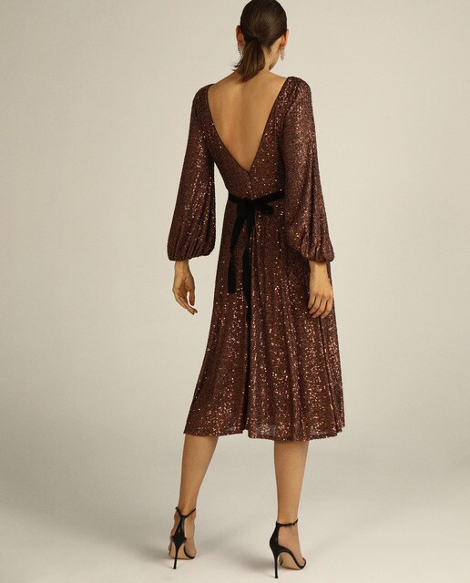Vestido midi lentejuelas manga larga