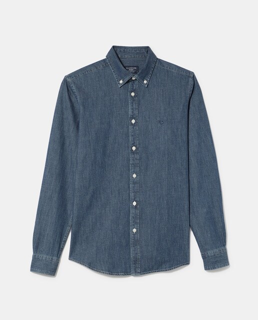 Camisa vaquera de hombre regular lisa azul