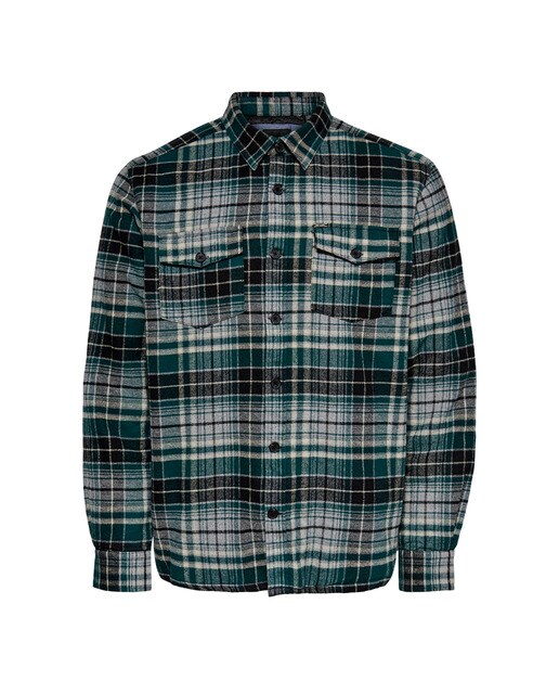Camisa slim aos quadrados verde de homem