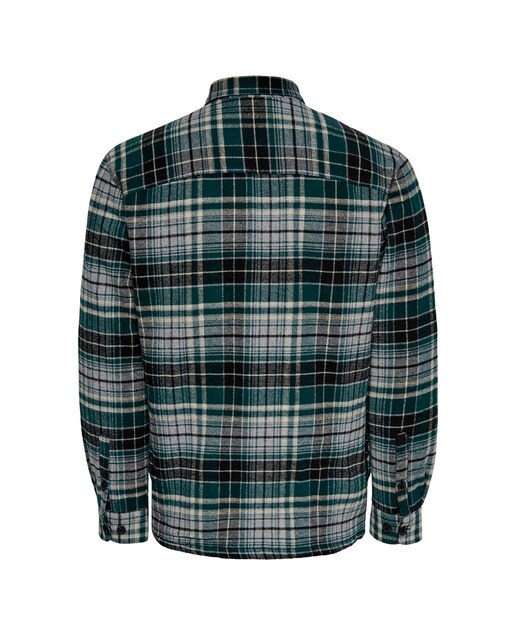 Camisa slim aos quadrados verde de homem