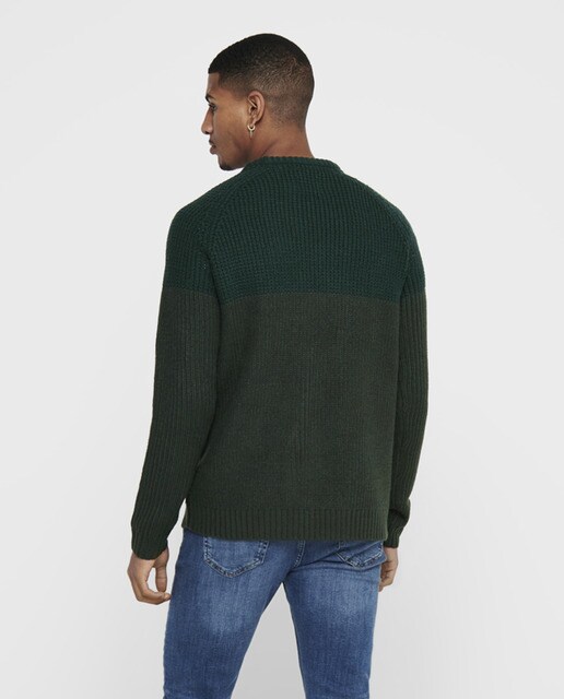 Camisola de malha verde de homem com decote redondo
