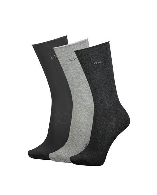 Pack de tres pares de calcetines de mujer Calvin Klein con caña enrollada