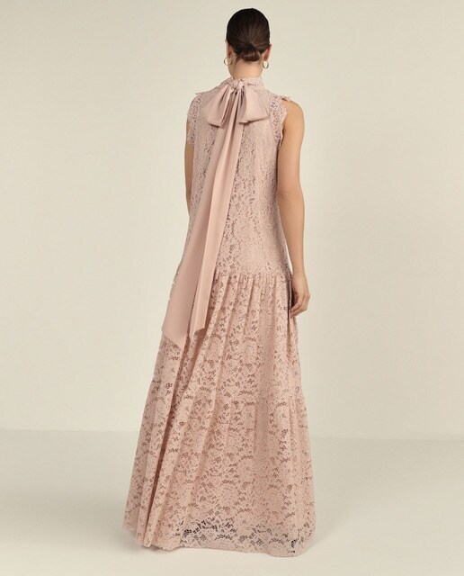 Vestido largo encaje lazo