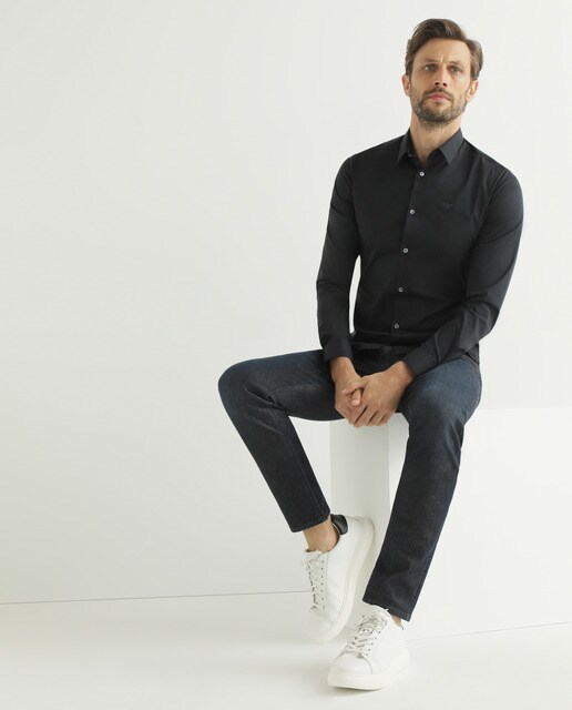 Camisa de hombre Emporio Armani slim lisa azul
