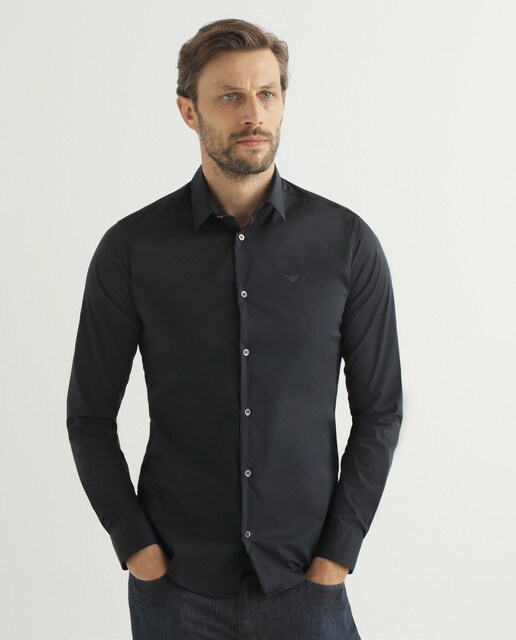 Camisa de hombre Emporio Armani slim lisa azul